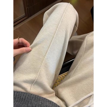 窄版闊腿褲女2025秋冬新款大碼胖mm高腰顯瘦垂感人字紋毛呢直筒褲