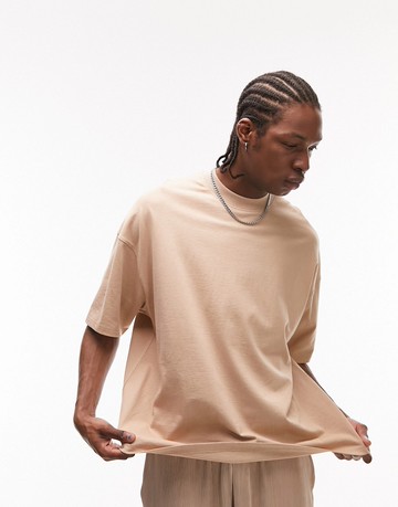 Topman extreme oversized t-shirt in stone-Neutral
