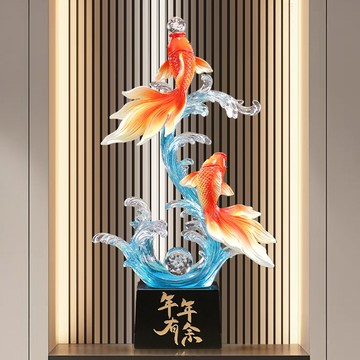 透明樹脂仿水晶招財魚擺件客廳入戶玄關屏風辦公室錦鋰豎長高裝飾