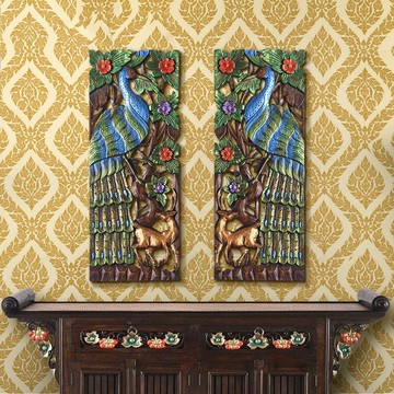 異麗 木雕工藝品泰國柚木鏤空雕花板客廳玄關背景墻走廊裝飾畫