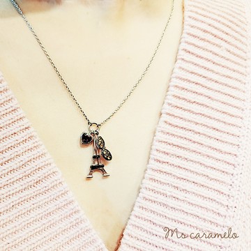 焦糖小姐-Ms-caramelo-925銀鍍K白 石榴石項鍊(黑剛玉 黃水晶 巴黎鐵塔項鍊)