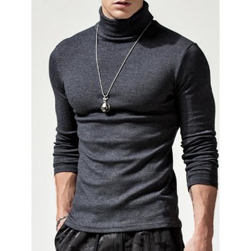 高領打底衫男2025新款長袖秋冬保暖修身加厚純色百搭男士t恤男潮