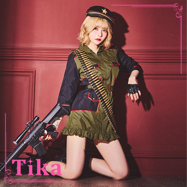 コスプレ 衣装 アーミー ワンピース 帽子 グローブ ベルト 4点