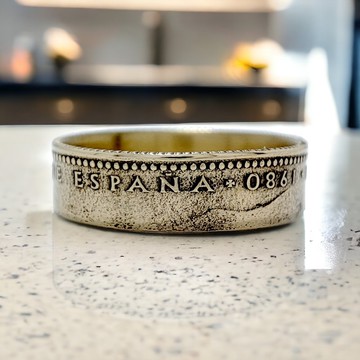 西班牙錢幣戒指 1 皮賽塔 1980，西班牙戒指 男款，正宗西班牙錢幣戒指