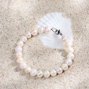 天然白色淡水珍珠手鏈 7–8mm 銀色龍蝦扣 簡約大方 聖誕節禮物