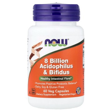 NOW Foods, 80 億 Acidophilus 和雙叉乳酸杆菌素食膠囊，60 粒裝