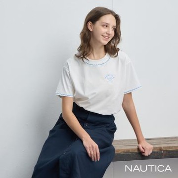 Nautica 官方旗艦 女裝 甜心波浪滾邊涼感短袖T恤-白色