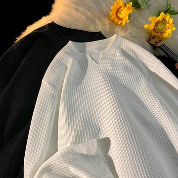 【COMOON】肌理感V領長袖T恤 M-3XL 高級感內搭 打底衫 寬鬆百搭 慵懶風 長袖T恤 男生上衣