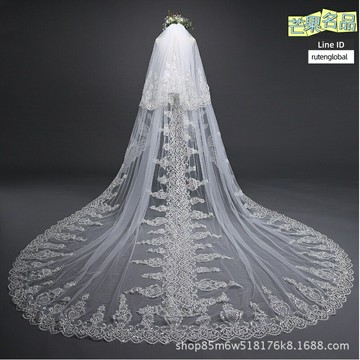 【超長加寬拖尾】新娘頭紗 頭紗 婚紗頭紗 婚禮頭紗 新娘配飾 大亮片花邊 雙層設計 3-5米可選 髮梳固定 旅拍儀式感