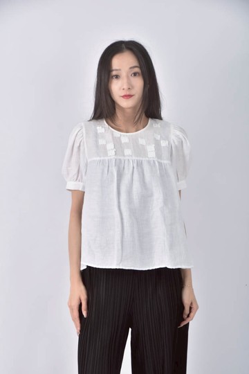 (S) 亮片白色短袖上衣