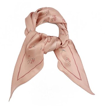 【COACH】經典LOGO花卉100%蠶絲三角絲巾領巾(花卉/粉)