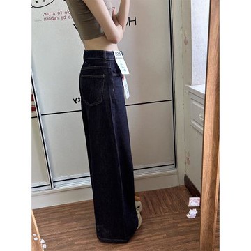 大碼胖mm深色闊腿牛仔褲女2025新款秋季薄百搭垂感寬松顯瘦直筒褲