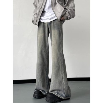 復古牛仔褲男潮牌垂感寬松美式水洗做舊高街闊腿微喇叭拖地長褲子