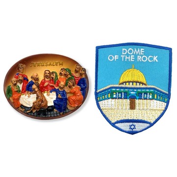 造型布貼＋磁鐵【2件組】 達文西耶路撒冷最后晚餐大門磁鐵＋以色列 圓頂清真補丁 立體磁鐵 大門磁鐵 冰箱磁鐵 白板磁鐵 _廠商直送