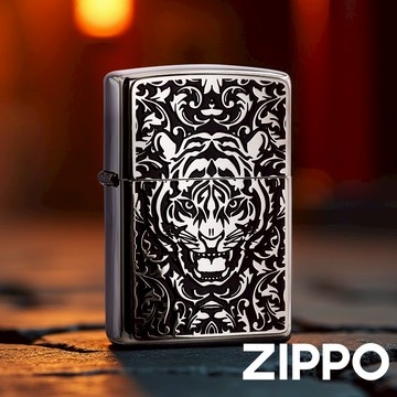 ZIPPO  銀色機身防風打火機 貼章工藝 優雅 神秘感老虎 夜間世界的守護者 終身保修 ZA-6-O21