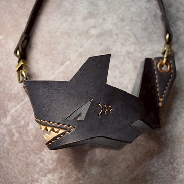 植鞣皮革 海洋生物 深藍色 鯊魚 飲料杯 咖啡杯 杯套