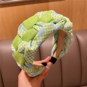 韓國手工編織發箍少女粉圓點夏季田園風原創頭箍網紗寬邊發飾