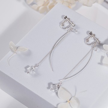 雙線方塊閃耀垂墜耳夾-B10422