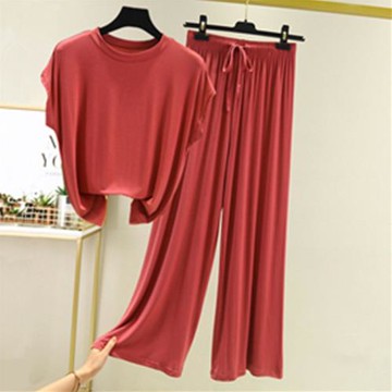 莫代爾棉無袖家居服套裝女夏天薄款睡衣睡褲兩件套舒適休閑可外穿