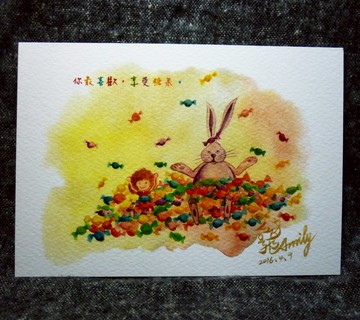 兔兔&妹妹「你最喜歡，享受糖果。」親子插畫明信片