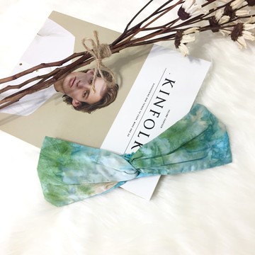 青青草地 / 綠 藍  / 寬版 鬆緊手工髮帶