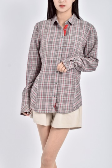 (M) timberland棉質長袖格紋灰色襯衫上衣