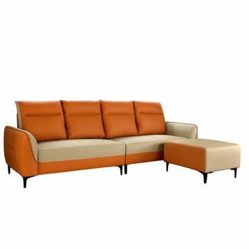 IHouse-馬卡龍 高背支撐 貓抓皮4人+腳椅/L型沙發D款 #可可+米灰色#627-03+09