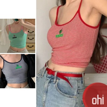 【ohi】復古條紋小吊帶 辣妹性感緊身上衣小可愛 背心 女背心細肩帶背心 無袖背心女 吊帶背心 GVY1008