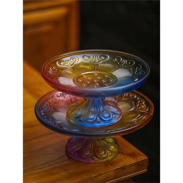 家用佛前供果盤室內水果盤佛堂觀音財神貢盤仿琉璃七彩蓮花果碟