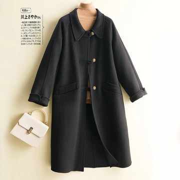 羊毛大衣毛呢外套-中長款娃娃領雙面羊絨女外套3色74bi2【獨家進口】【米蘭精品】