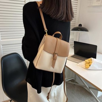 森系上班族通勤小型拼色女雙肩包