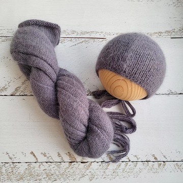 深灰色蓬鬆新生兒帽，帶包裹、針織拍照道具