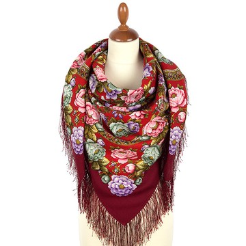 Pavlovo Posad 俄羅斯披肩 100% 羊毛圍巾包裹絲綢流蘇 125x125 厘米 2000-6