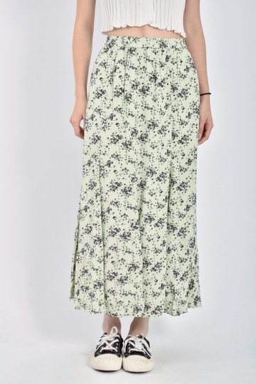 (S) uniqlo質感碎花鬆緊腰綠色長裙