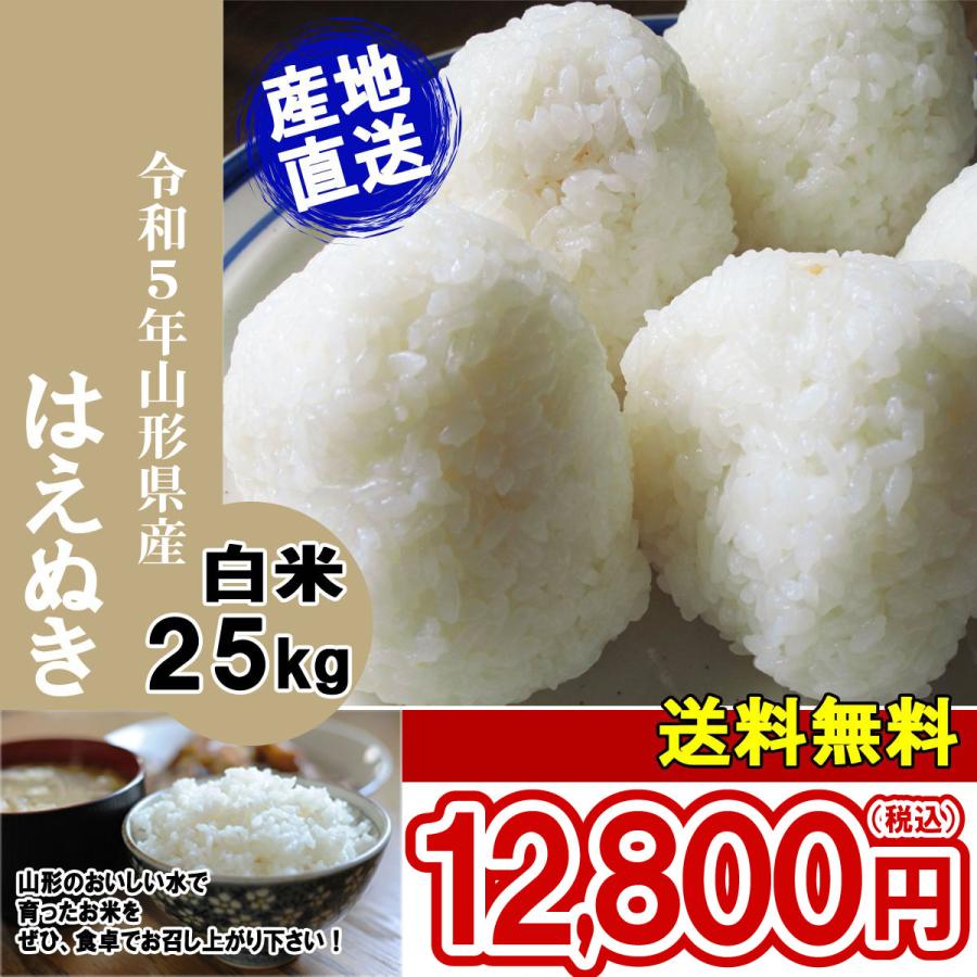 白米 25kg (5kg×5) 山形県産 はえぬき 米 お米 精米済 令和5年（送料無料）