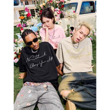 Nuthink字母刺繡美式復古短袖T恤寬松半袖多巴胺男女2026年夏新款