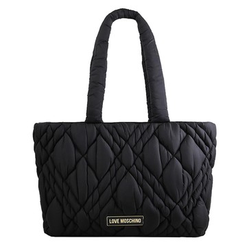 MOSCHINO LOVE MOSCHINO 金屬牌標誌尼龍肩背托特包.黑