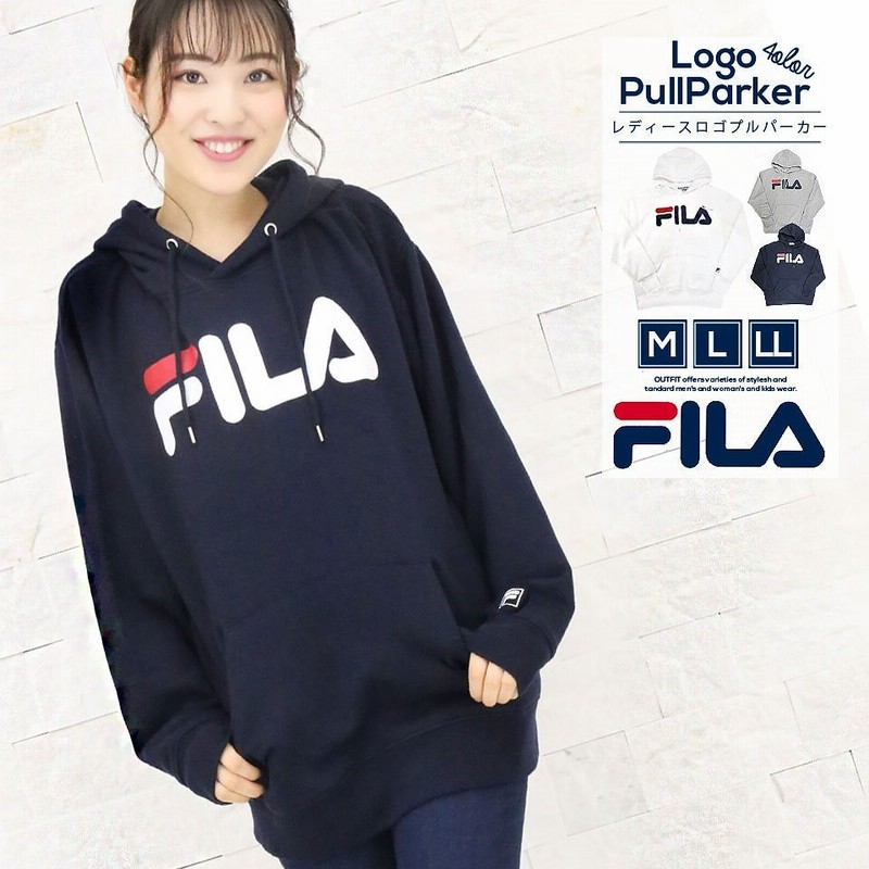 フィラ Fila プルオーバー レディース 長袖 オーバーサイズ パーカー ブランド トレーナー おしゃれ スウェット 裏毛 プルパーカー ビッグシルエット 白 黒 紺 通販 Lineポイント最大1 0 Get Lineショッピング