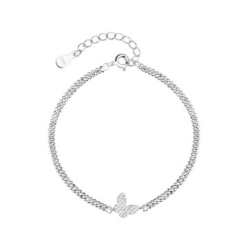 現貨+預購 925純銀手鍊鋯石手鏈-蝴蝶滿鑽雙層珠鍊女飾品2色74ar39【獨家進口】【米蘭精品】