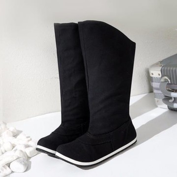 錦上堇瑟漢服鞋復古布翹頭皂靴長筒靴中國風男女黑色古裝武俠短靴