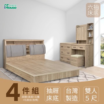 IHouse-特洛伊 臥室4件組(床頭箱+抽屜底+斗櫃+化妝台含椅)