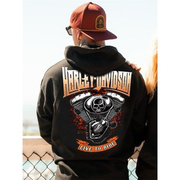 美式男士秋冬加厚個性骷髏硬漢衛衣朋克機車連帽套頭搖滾金屬黑色