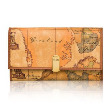 Alviero Martini 義大利地圖包 夾式16+8卡零錢長夾(大)-地圖黃