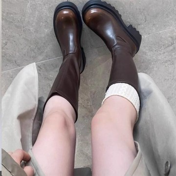 黑色厚底增高長筒靴子女2025年新款時尚百搭不過膝高筒騎士靴長靴