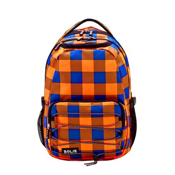 方塊幻想系列 抽繩款小尺寸後背包-橘藍-設有13吋筆電夾層