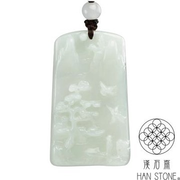 【漢石齋】天然翡翠A貨 山水玉佩吊墜 冰糯種(30*52*7mm)