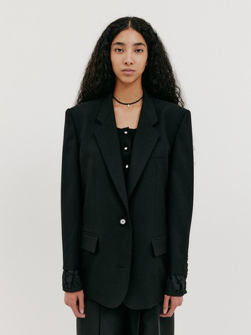 Single-Breasted Wool-Blend Layered Blazer [Black]