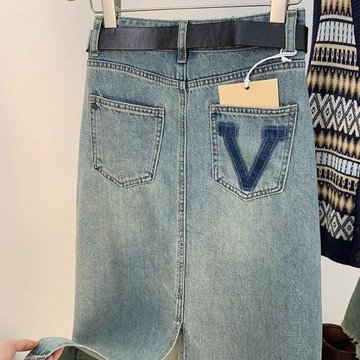 胖胖美依 牛仔裙 A字裙 長裙 S-2XL新款復古牛仔半身裙後開叉氣質包臀中長裙-9393.