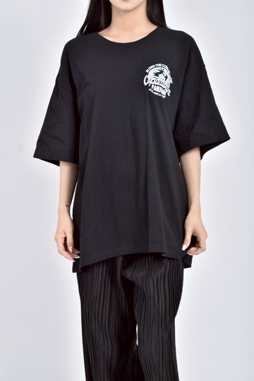 (F) 質感棉質純棉印花黑色短袖上衣