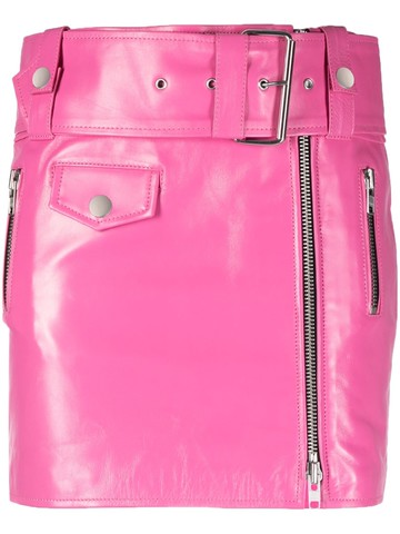 STAND STUDIO - belted leather skirt - women - Polyester/Viscose/Lamb Skin - 38 - Pink